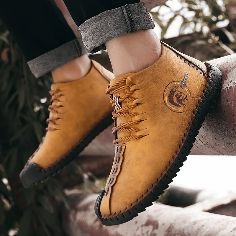 2019 зимние мужские ботинки кожаные высокие на шнуровке теплые легкие