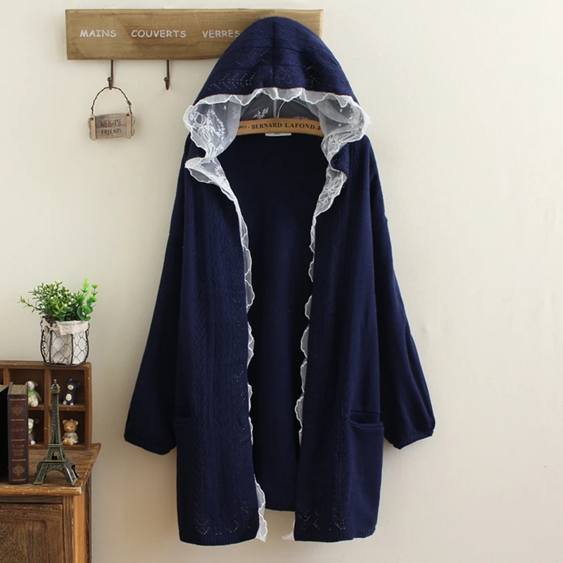 Женские однотонные вязаные кардиганы с кружевом и оборками повседневная