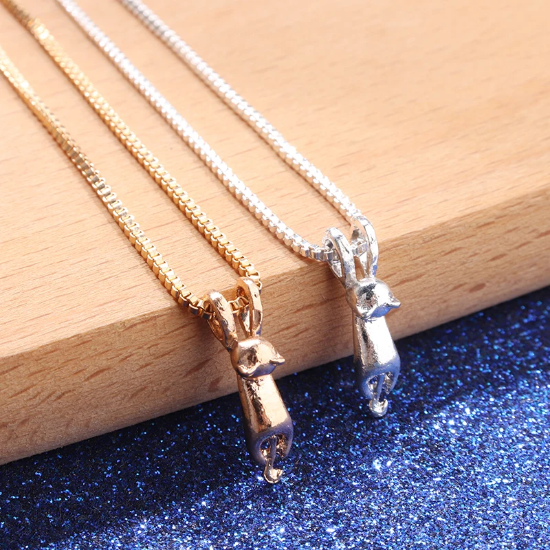 Модное серебряное ожерелье с подвеской в виде кошки модное длинное маленькой