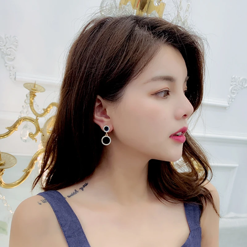 Xinwei Эффектные серьги 2019 черные круглые геометрические для женщин Кристальные