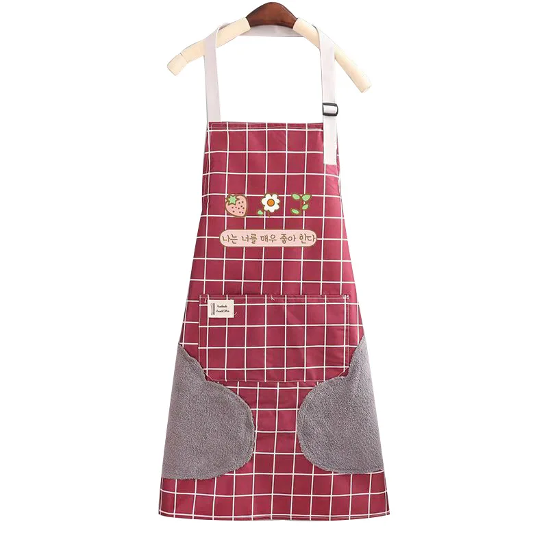 Hand apron kitchen waterproof waist adjustable with pocket grid coffee shop work apron. | Oversleeves