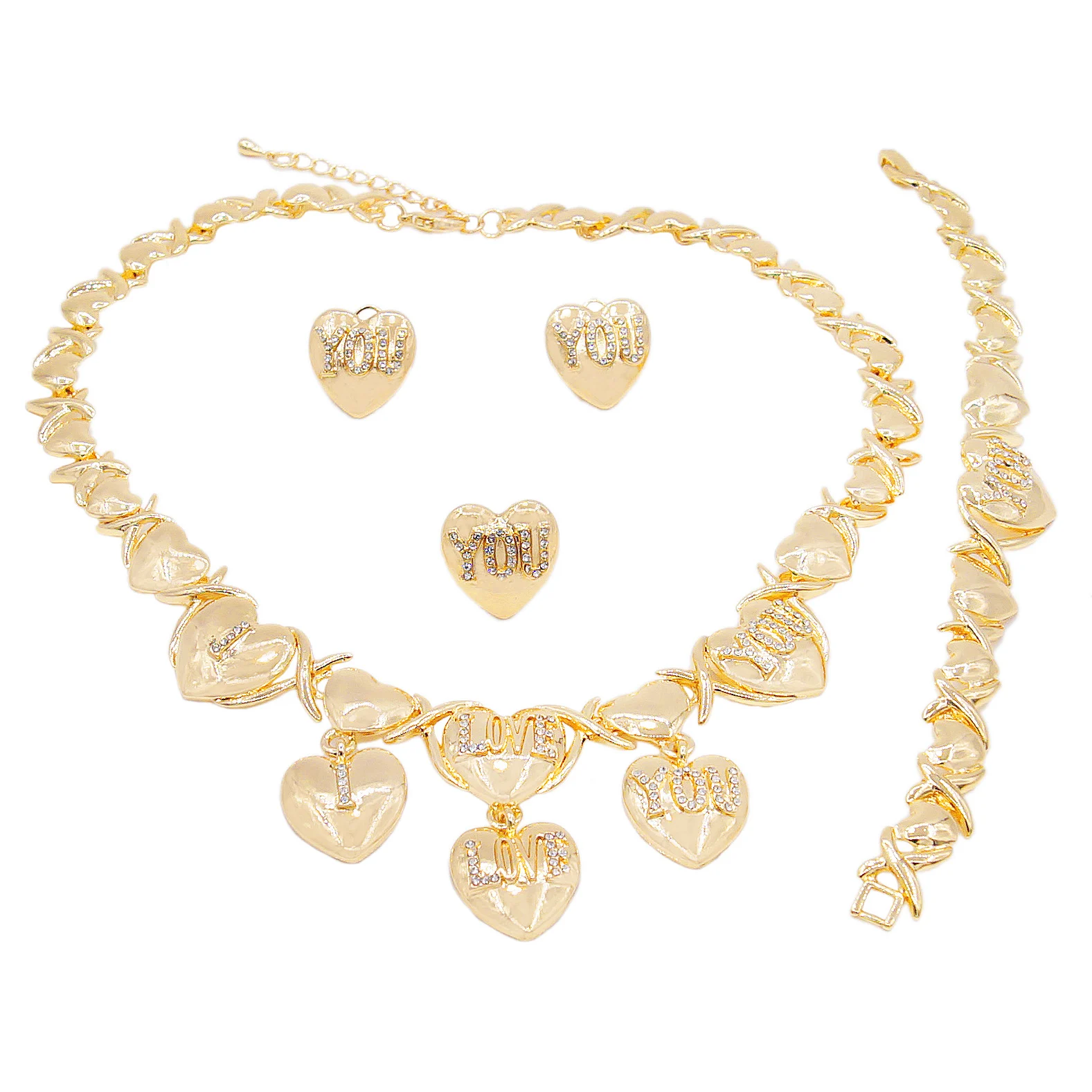 

Hot Sale I Love You Hugs Kiss Xoxo Jewelry Set Gold-plated Elegant Costume Bride Aesthetic Jewelry Set X0059