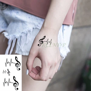 Татуировка Временная водостойкая, наклейка музыкальная нота, сердцебиение, маленькая татуировка флэш-тату для девушек, мужчин и женщин, для детей