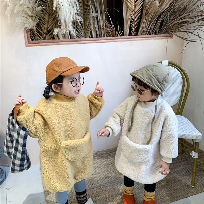 Зимняя мода для мальчиков и девочек теплые плюшевые длинные флисовые пуловеры с