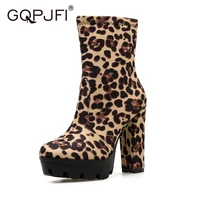 gqpjfi autumn womens boots suede leopard print sexy ladies high heels high gang non slip side zipper round head martin boots