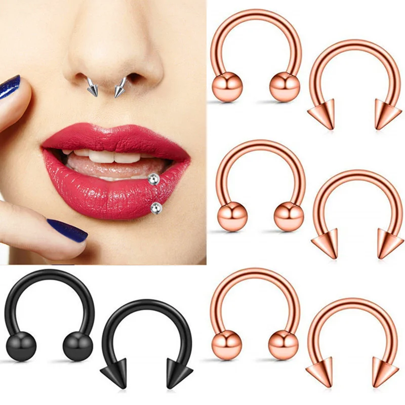

cc nose ring surgical steel Threaded Horseshoe Cartilage Diaphragm Perforated Jewelry Stainless Steel Nose Ring gold wholesale