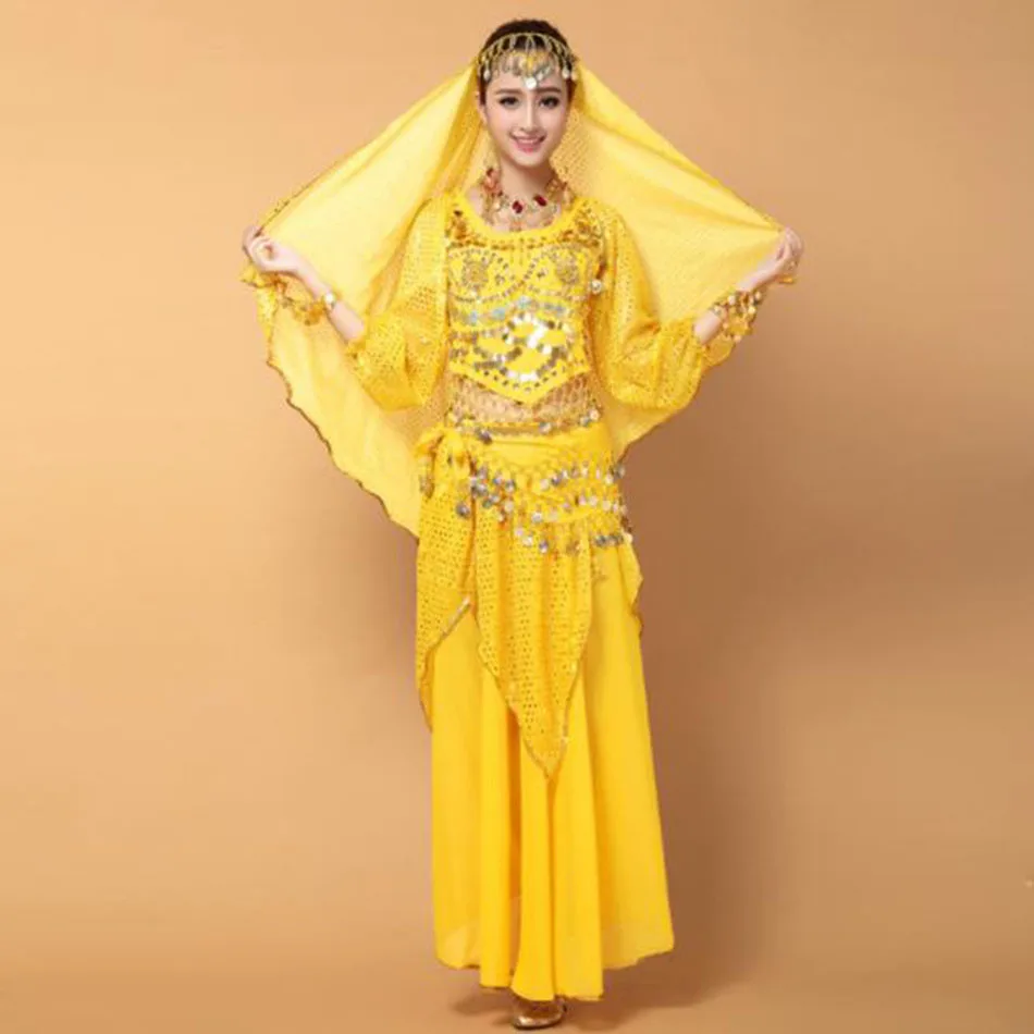 Комплект одежды для танца живота женские топы штаны пояс цепочка вуаль головной