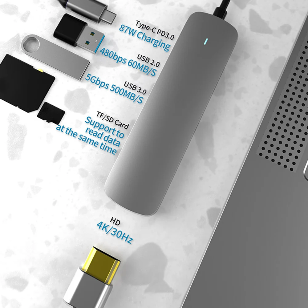 

BX6H 6 in 1 Type C Hub 4K HDMI-Compatible USB C Stable Hub Adapter for Samsung for Huawei Mate10/Nate10pro Mobile Phone