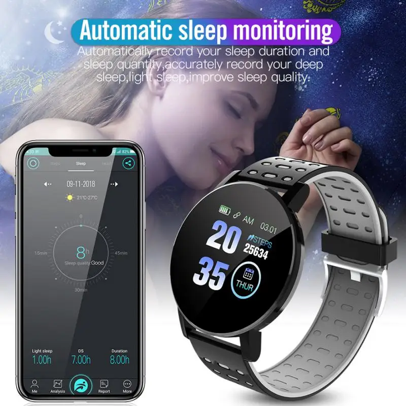 

119plus Bluetooth Sports Smart Bracelet Men's Women's Watches Fitness Heart Rate Smartwatch Android Ios Round Fashion Watch