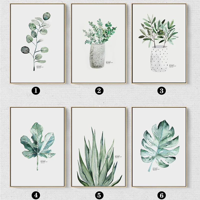 

Living Room Decoration Minimalist Watercolor Vase Green Plant Art Poster Wall Art Print Canvas Painting Picture For Modern Home
