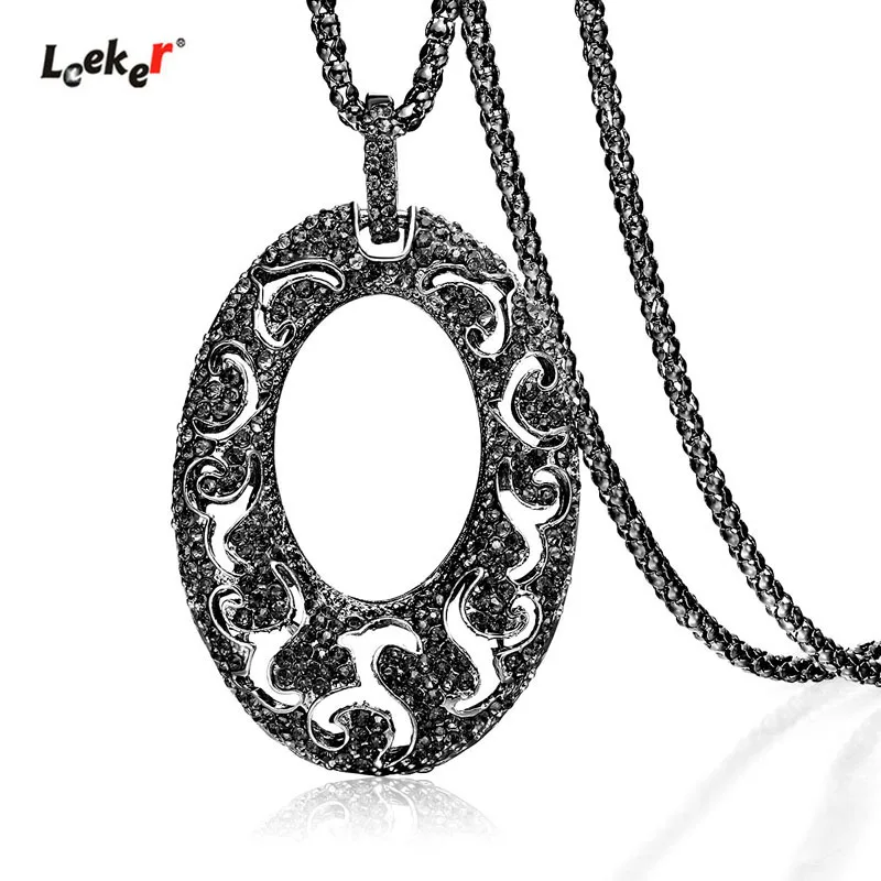 LEEKER полые большие овальные Стразы ожерелье с кулоном длинная цепь для женщин