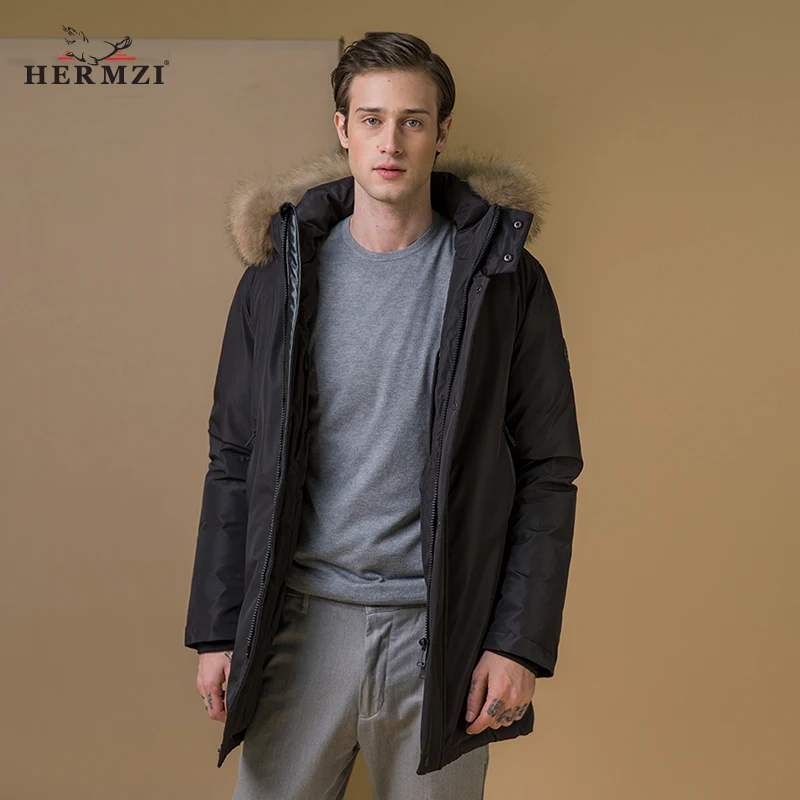 HERMZI 2020 Мужское Зимнее Пальто Аляска Парка Мужская Куртка Зима Хлопок Синтепон