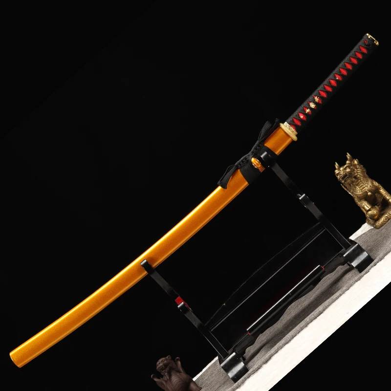 

Samurai Katana 1060 High Carbon Steel Blade Razor Sharp Real Swords Handmade Full Tang Two Blood Groove Yellow Japanese Sword