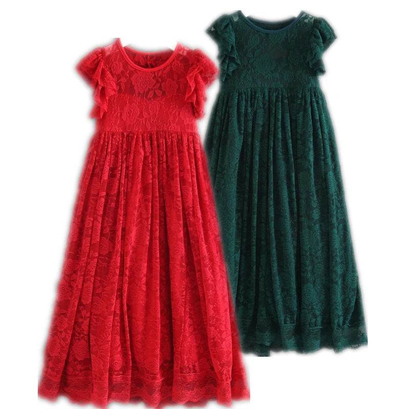 Детская одежда длинное кружевное платье для девочек рождественские и новогодние