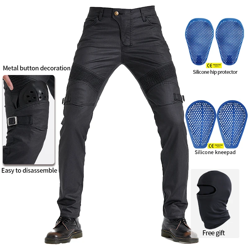 

Upgrade Coated Waterproof Motorcycle Riding Denim Jeans Locomotive Cycling Motocross Racing Drop-proof Pants With CE Armor Pads