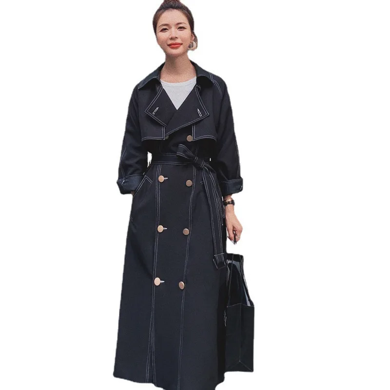 

Fashion women's long windbreaker new spring and autumn British style fashionable temperament coat coat lapel women coat casual