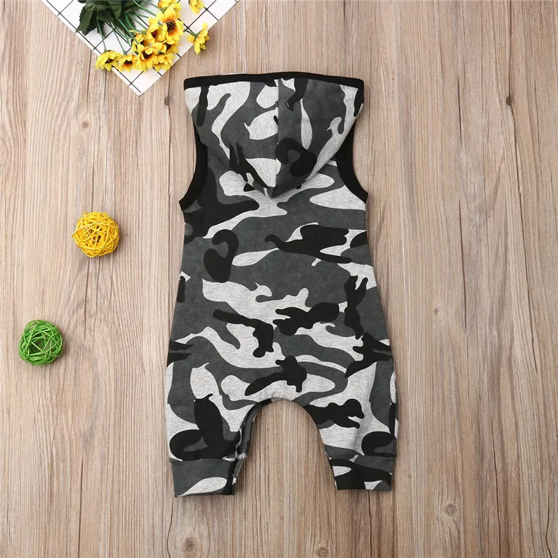 

Baby Boy Sleeveless Hooded Rompers Fashion Camouflage Printed Jumpsuit 0-24M Newborn Infant Toddler Summer Casual Cotton Outfit
