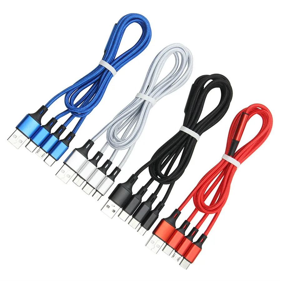 

3 in 1 USB Charger Cable Usb Type C Micro Wire Nylon Fast Charging Cables for iPhone 12 11 Pro Max X Xiaomi Samsung Charger Cord