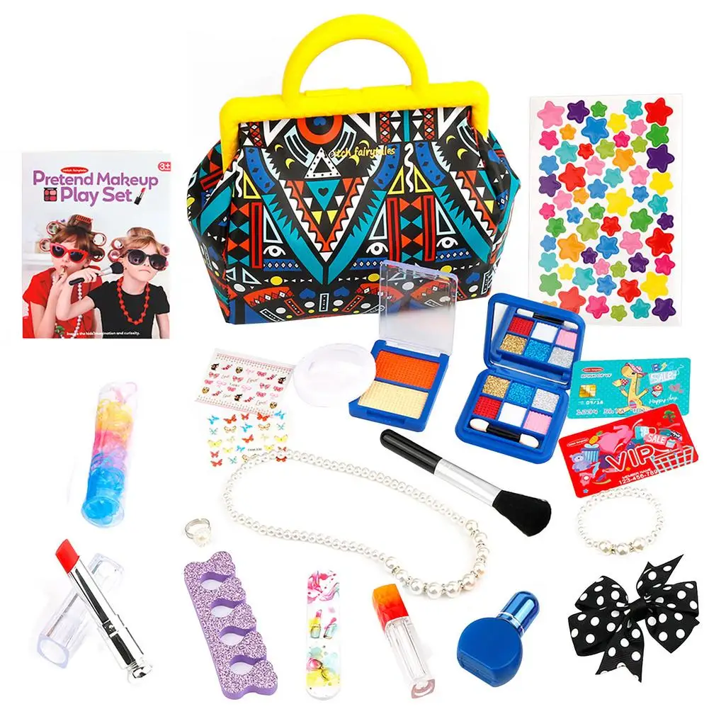 

Girls Pretend Play Makeup Set Fake Make Up Kit With Cosmetic Bag Washable Girls Toys Learn By Imitating Children Christmas Gift