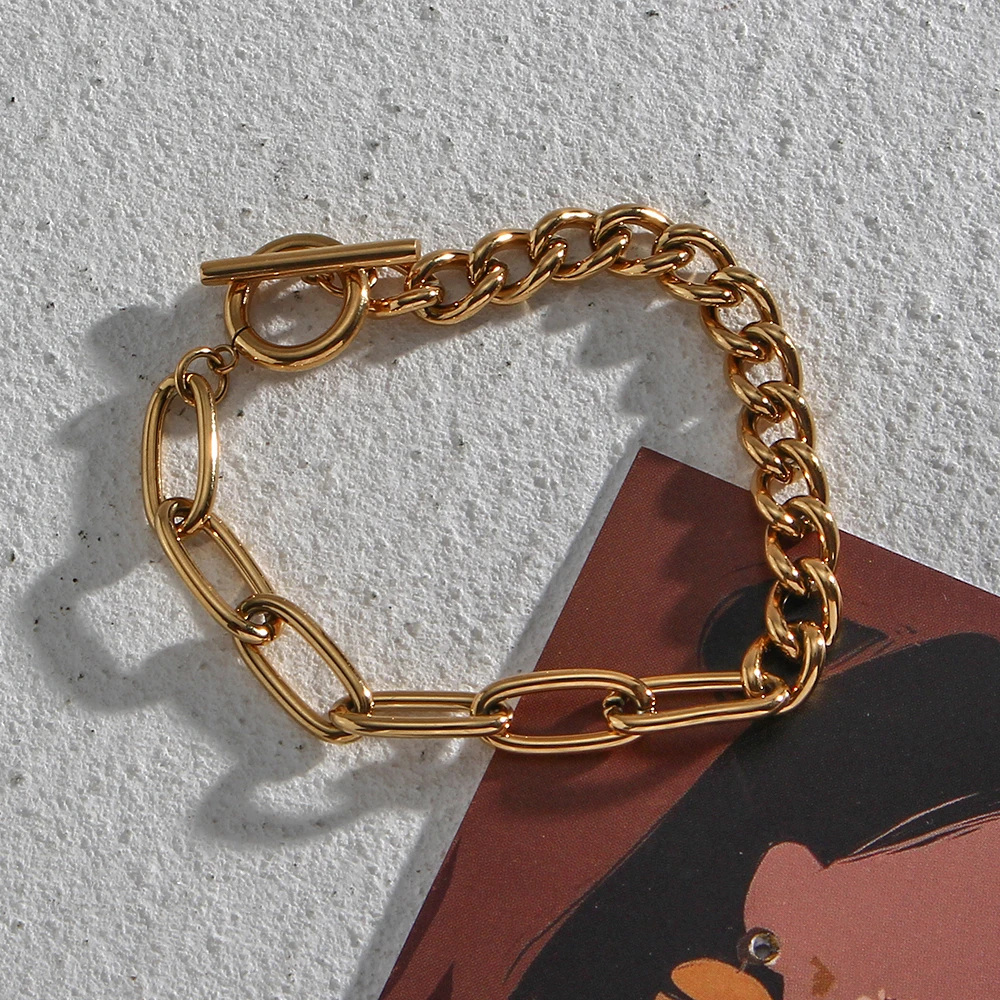 Стильный лоскутный Овальный квадратный кубинский браслет-цепочка из звеньев