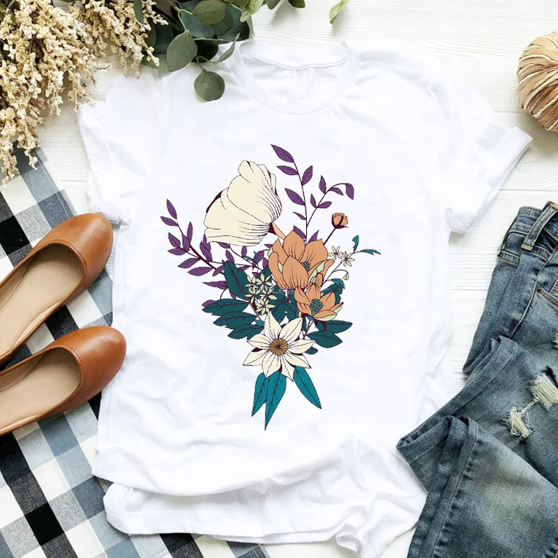 

Women Lady Printing Summer Fall Floral Printed 90s Summer Ladies T Tee Tshirt Womens Female Top Shirt Clothes Graphic T-shirt