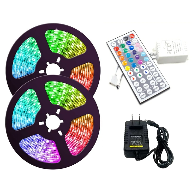 

Светодиодная ленсветильник 3528 RGB, 10 м, светодиодов, водонепроницаемая гибкая светильник вая лента с пультом ДУ на 44 кнопки для Хэллоуина и Ро...