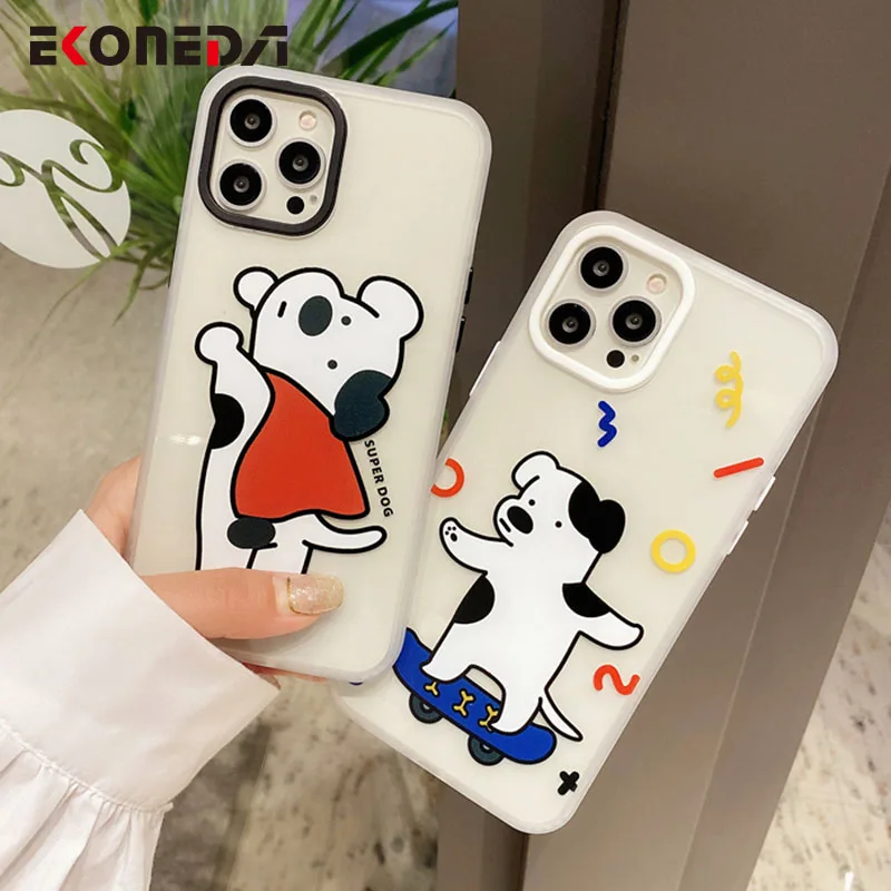 

EKONEDA Silicone Phone Case For iPhone 12 11 Pro XS Max XR X 7 8 Plus Cartoon Cute Dog Patterned TPU Back Cover Case