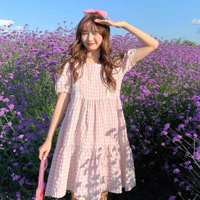 

2020 Summer New Retro French Non-Mainstream Square Collar Lace Stitching Sweet Lolita dress Girl's Dress Women gothic dress