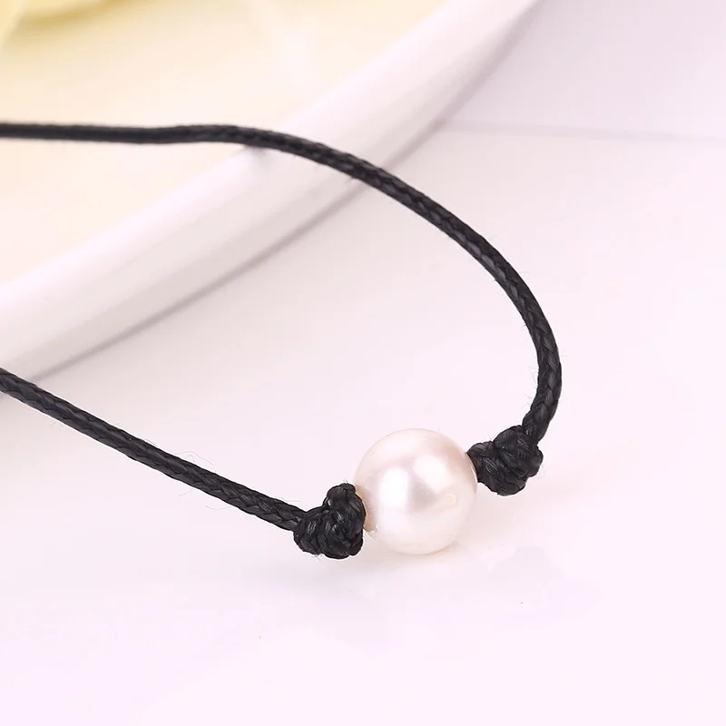 Милое модное изысканное ожерелье-чокер с жемчугом кожаная Черная веревка