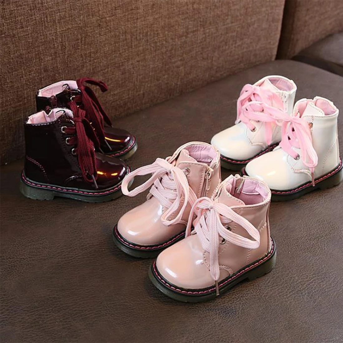 

KIDS Shoes Rubber Boots Children Leather Martin Boots Boys Girls Waterproof Plush Snow Boots Toddler Sneakers Boots