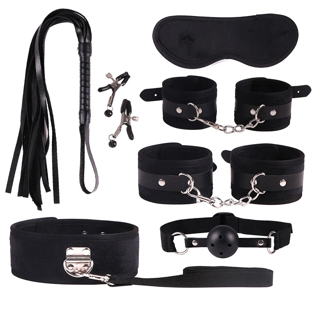 19 шт. БДСМ секс бандаж набор игры эротические для пар кляп наручники маска глаз