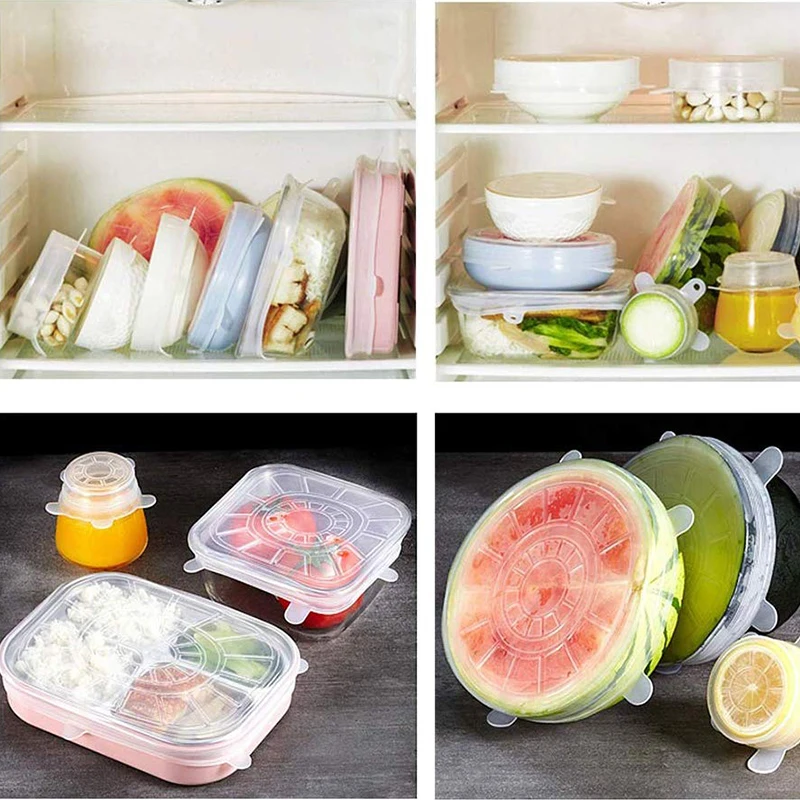 6 шт. силиконовые крышки для пищевых продуктов многоразовые|Крышки посуды| |