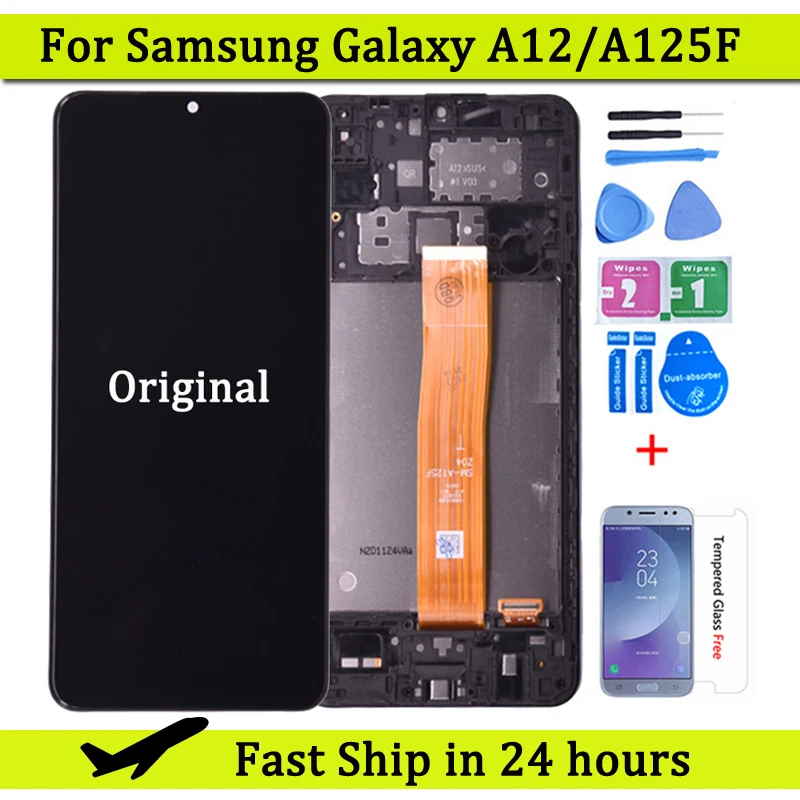 Pantalla LCD Original de 6,5 pulgadas para m&oacute;vil, digitalizador con marco, para Samsung Galaxy A12, A125, SM-A125F, A125F/DS-0
