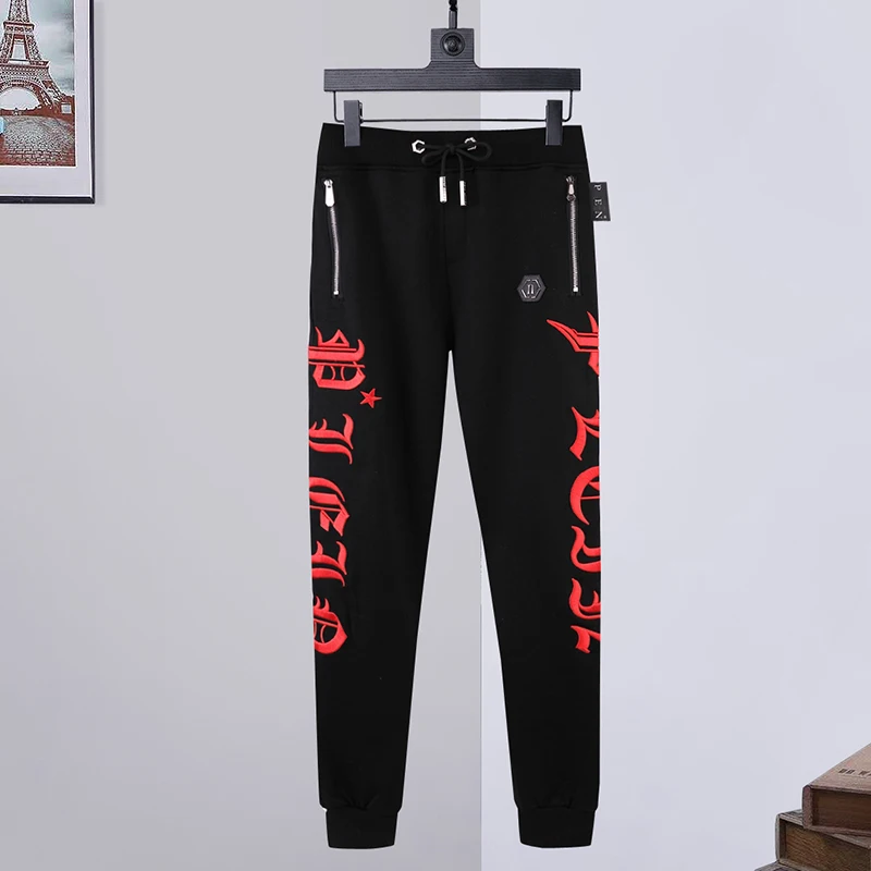 

Sweatpants Men's Red Letter Embroidered Plein Personality Trend Fashion PP Pure Cotton Drawstring Pants New Products