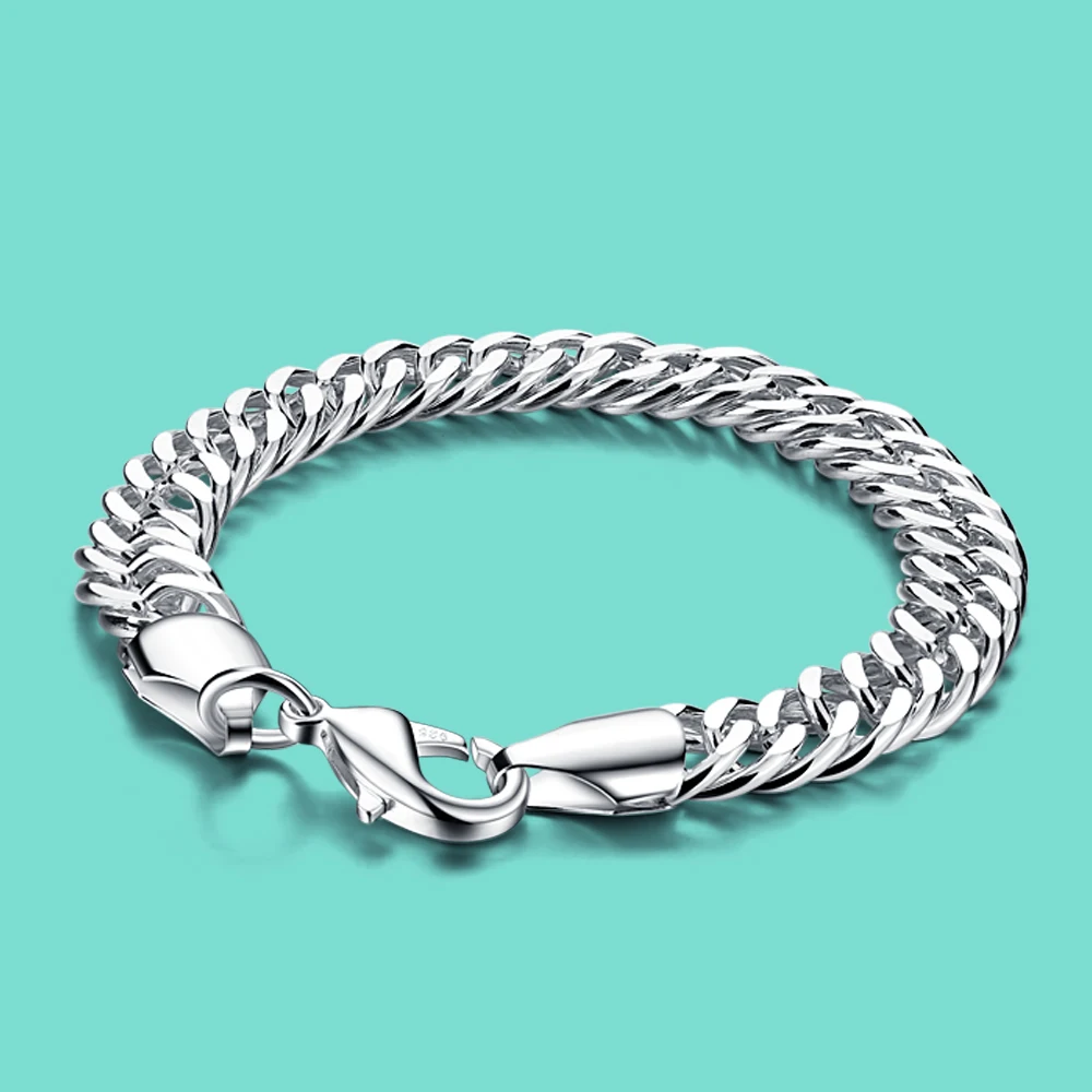 

Classic Men's 925 Sterling Silver 10MM Cuban Chain Bracelet Minimalist Boutique Jewelry Simple Elegant Fashion Party Gift
