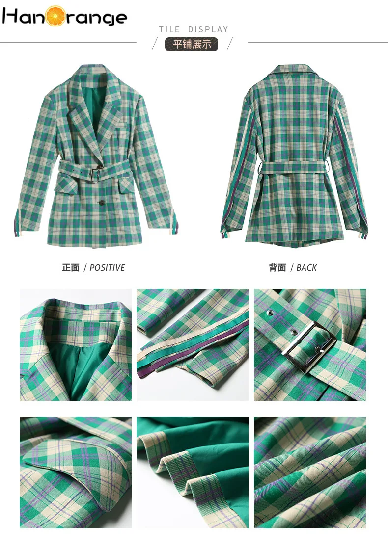 Женский Длинный блейзер в клетку зеленое клетчатое пальто с поясом элегантная