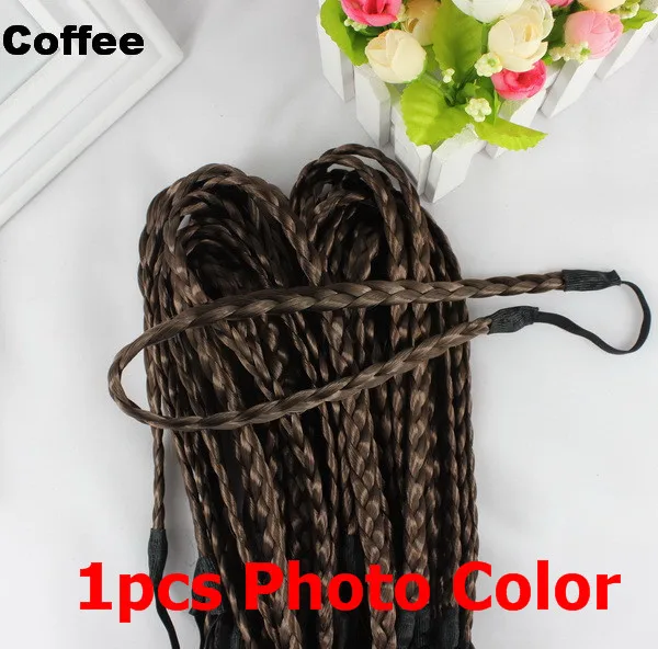 1pcs Coffee Isnice, модная, женская, для девушек, синтетические волосы, плетеная, плетеная, эластичная повязка на голову, повязка на голову, плетеная лента, аксессуары для волос, богемный стиль - Цвет: 1pcs Coffee