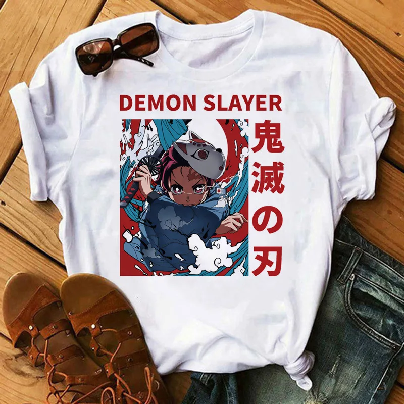 

Популярная забавная мультяшная футболка с рассекающим демонов Женская модная футболка Kimetsu No Yaiba графическая футболка с японским аниме в ст...