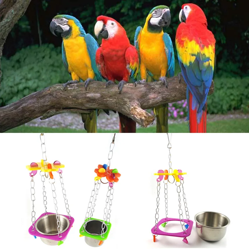 Swing Hanging Feed Bowel Food Water Colorful Acrylic Toy Cage Tool Pet Bird S | Дом и сад
