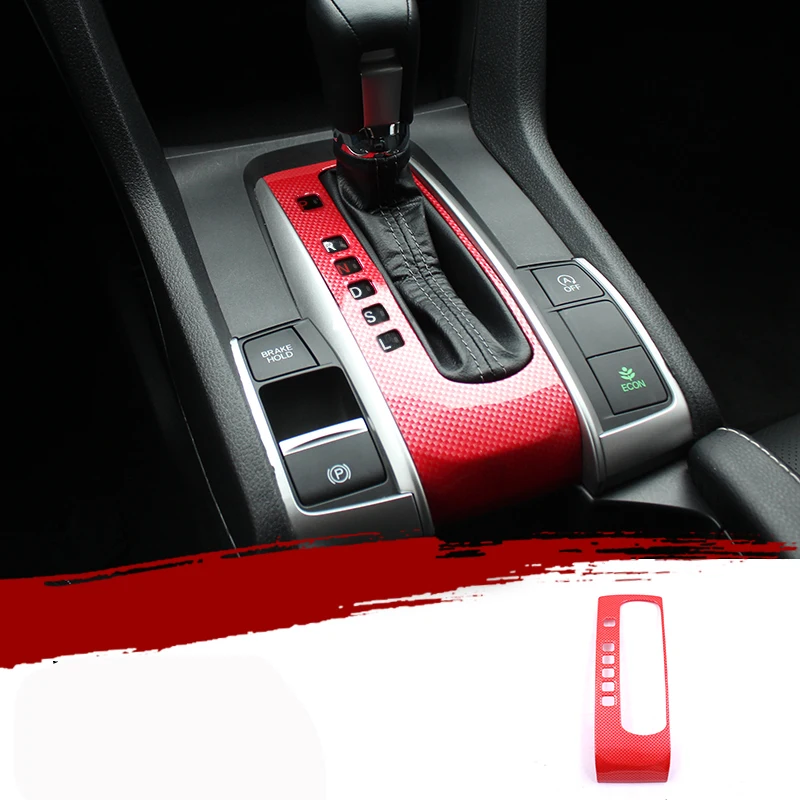 

For HONDA Civic 10th 2016-2020 ABS Red carbon fiber central console Gear shift trim