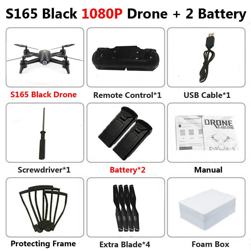 S165 1080P Black 2B S165 Профессиональный WiFi FPV Дрон с двойной камерой 4K антенна видео широкоугольный оптический поток RC Квадрокоптер Вертолет игрушка E58 SG106 - Цвет: S165 1080P Black 2B