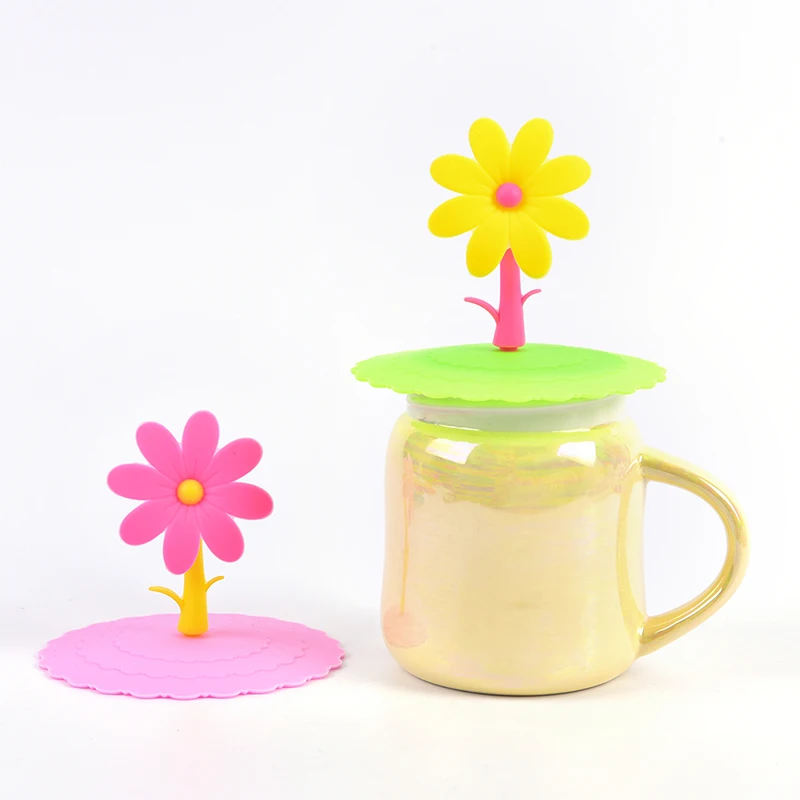 

Cute Anti-dust Bowl Cover Cup Flowers Adorn Water Drinking Cup Lid Silicone Seals Glass Mugs Cap Cups Lid-silicon