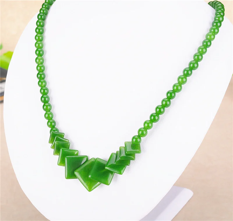 Chinese Green Jade Bead Necklace Natural Jadeite Jewellery Yoga Beaded Gemstone Beads Gift for Jewelry New | Украшения и