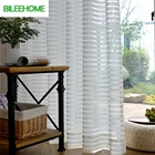 Простые полосатые тюлевые занавески BILEEHOME для гостиной, спальни, кухни, современные прозрачные оконные шторы из вуали, белые тюлевые занавески s