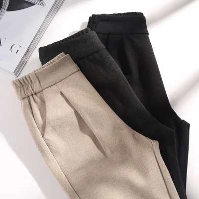 

women's wide pantsWoolen Pants Women's 2021 Autumn and Winter High Waist Slimmingcausal pants women