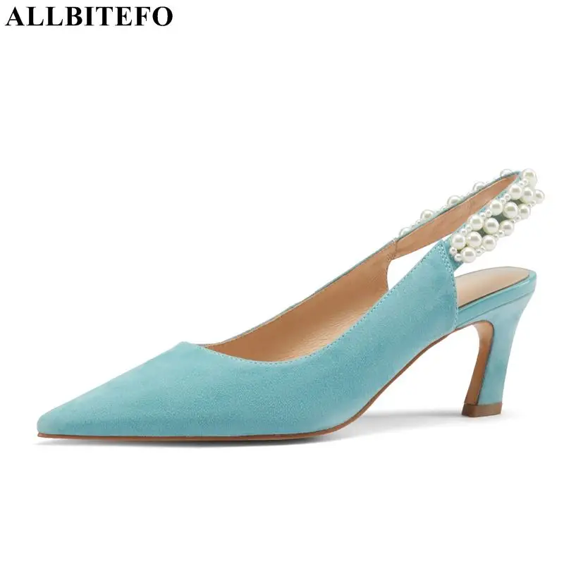

ALLBITEFO full genuine leather Pearl brand high heels wedding women shoes women heels shoes autumn/spring high heel shoes