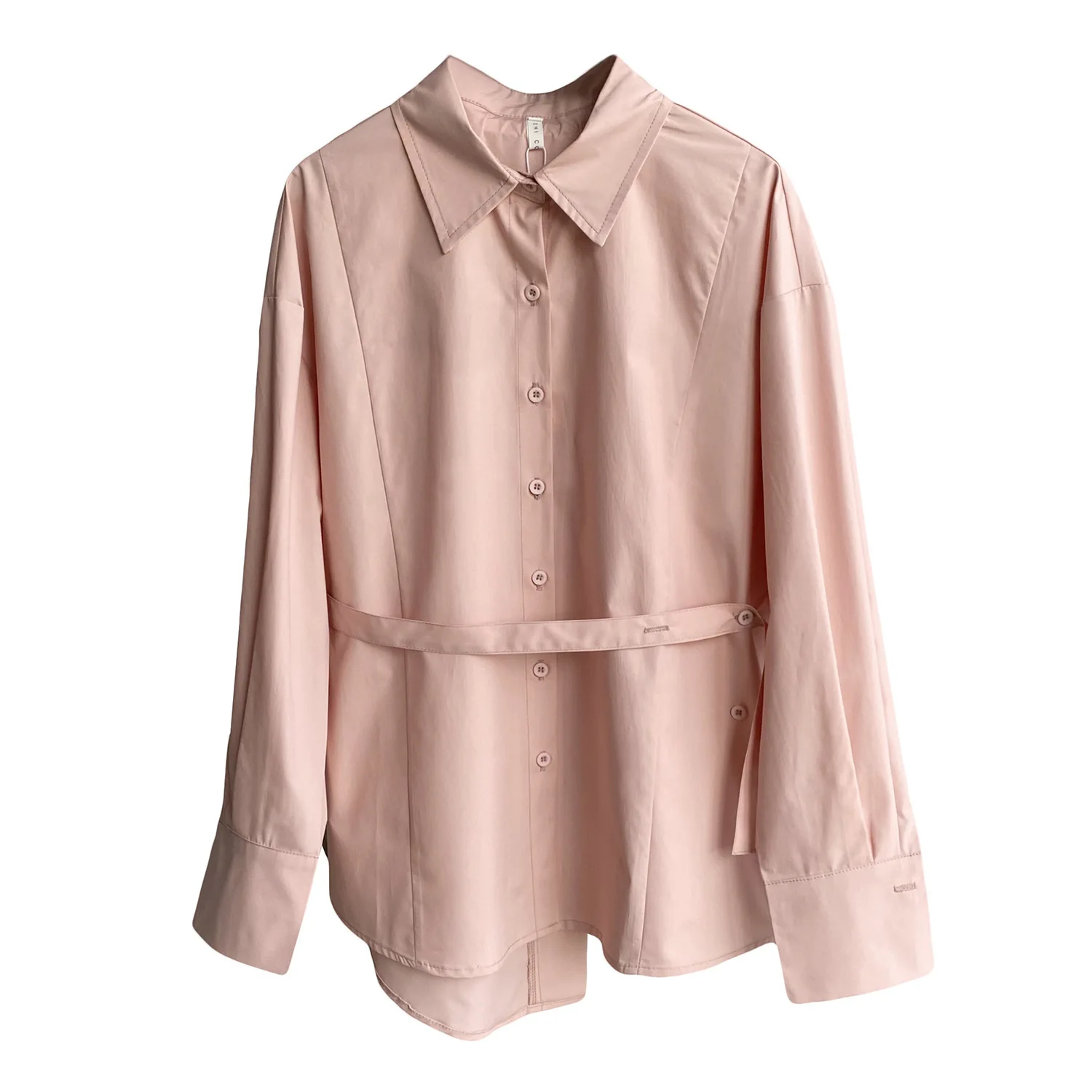 

2021 spring/summer solid color irregular tie with washable cotton shirt design shirt for ladies