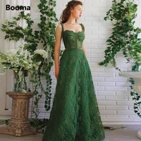 booma green sweetheart alencon lace prom dresses velvet ribbon straps a line evening party dresses formal gowns open back