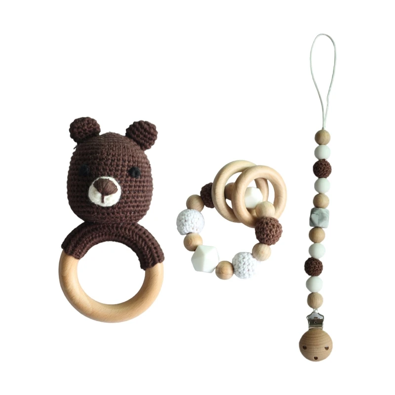 

1 Set Baby Pacifier Clip Chain Teething Bracelet Crochet Bear Soother Rattle Toy