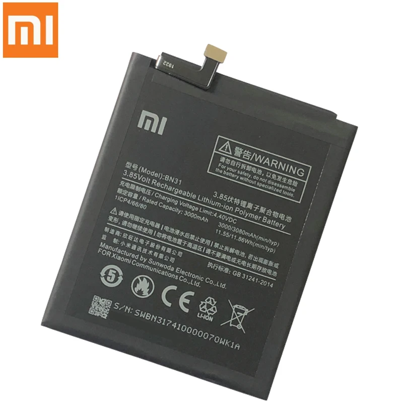xiao mi original replacement battery bn31 for xiaomi mi 5x mi5x xiaomi a1 xiaomi redmi note 5a authentic phone battery 3080mah free global shipping